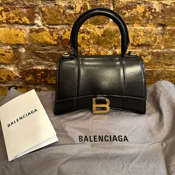 Balenciaga Hourglass XS Handbag in black shiny calfskin - Picture 1 of 8